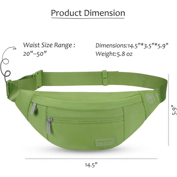Women Men Khaki Green Large Crossbody Fanny Pack Belt Bag Hands-Free Waist Pack - Picture 5 of 7